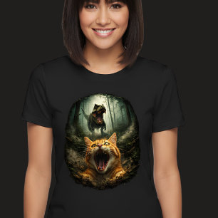 Rolig T-Rex & Skrikande Katt Meme T Shirt