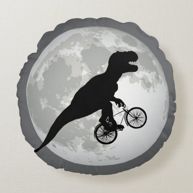 Rolig T-Rex som kör cykel Rund Kudde (Framsidan)