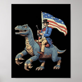 Rolig T-shirt Abe Lincoln Ridning En Dinosaurie T- Poster