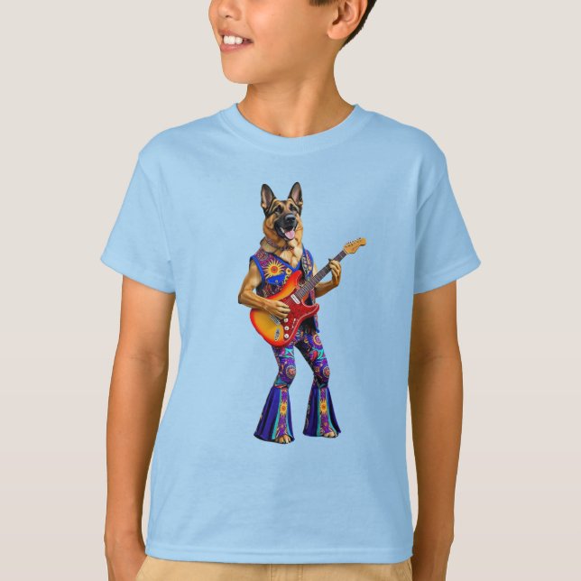 Rolig T-shirt för barn med tysk schäferhund Rockst (Framsida)