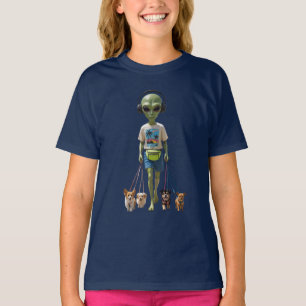 Rolig T-Shirt för Barn med Utomjording som Går Hun
