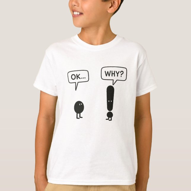 Rolig t-shirt för barn – “OK… VARFÖR?” Minimalisti (Framsida)