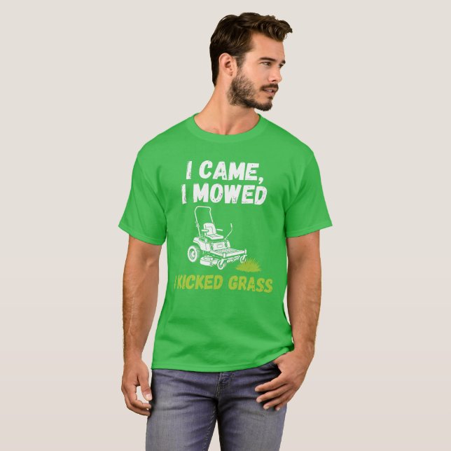 Rolig T-Shirt för Gräsklippning - Jag Kom Jag Klip (Hel framsida)