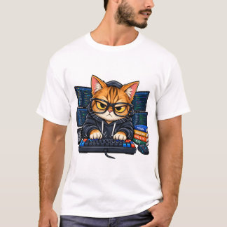 Rolig T-Shirt för Hackare Kodare Katt Utvecklare T