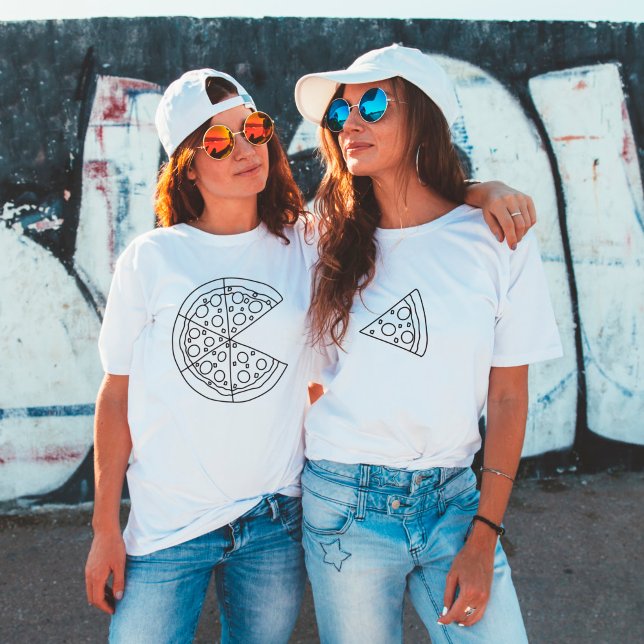 Rolig T-Shirt för Par med Pizzabitar i Vitt (Skapare uppladdad)