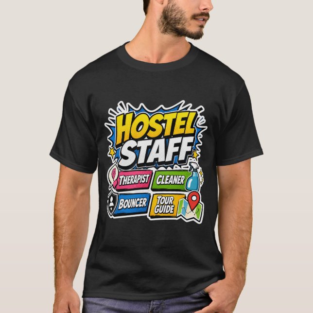 Rolig T-shirt för personal på vandrarhem  (Framsida)