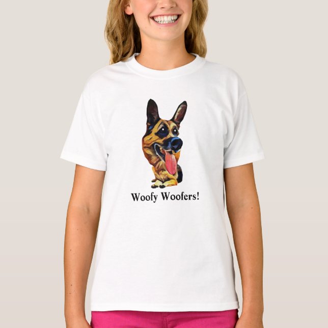 Rolig T-Shirt för Tjejer med Tysk Shepherd (Framsida)