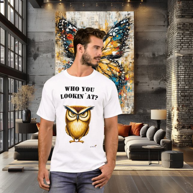 Rolig T-shirt för Ugglor - Vem Titta Du På (Skapare uppladdad)