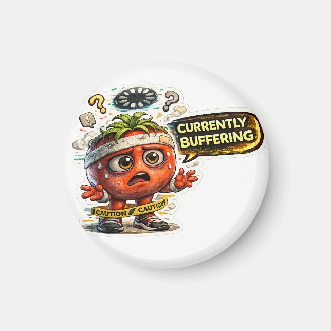 Rolig T-Shirt med 'Buffering' | Retro Sarcasm Magnet (Framsidan)