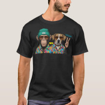 Rolig T-Shirt Med Djurfriends | Cool Monkey Hund
