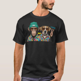 Rolig T-Shirt Med Djurfriends | Cool Monkey Hund