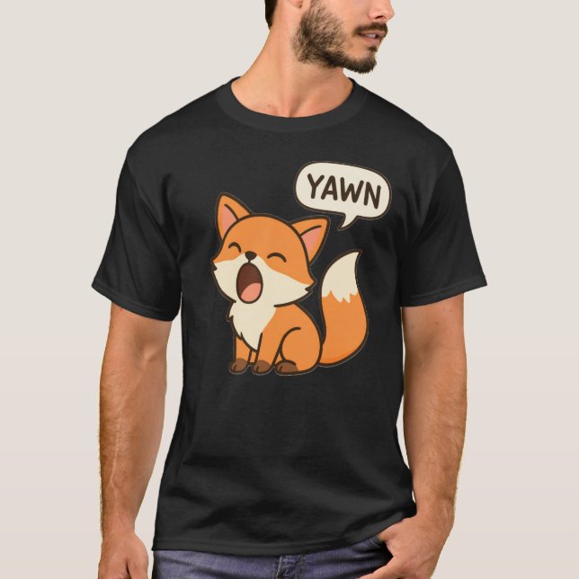 Rolig T-Shirt med Gäspande Räv – Söt Sovande Räv D (Framsida)
