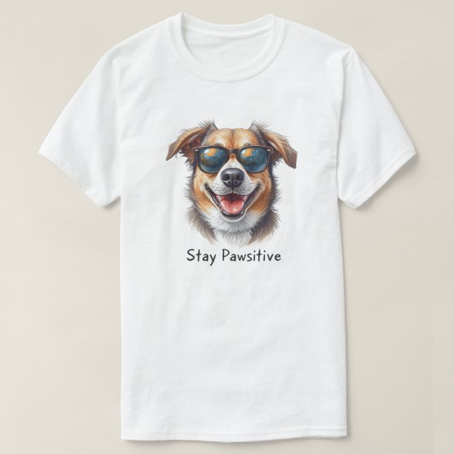 Rolig T-shirt med Glad Hund - Stay Pawsitive (Design framsida)