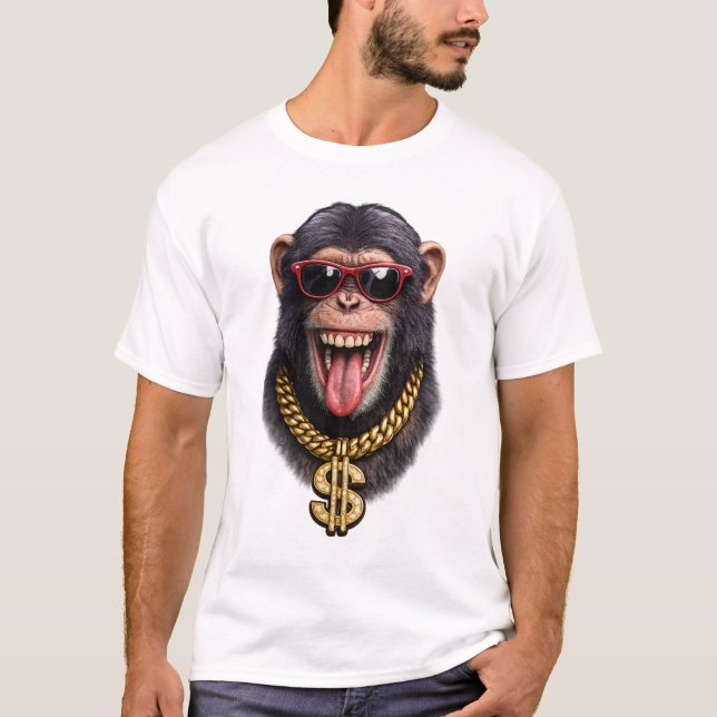 Rolig T-Shirt med Guldkedja för Apa – Cool Urban S (Framsida)