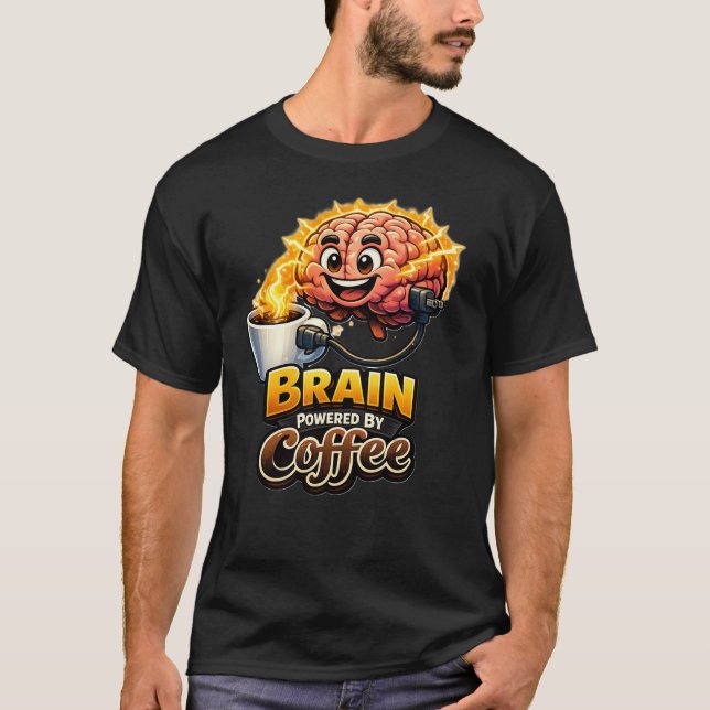 Rolig T-shirt Med Kaffe-Driven Hjärna (Framsida)