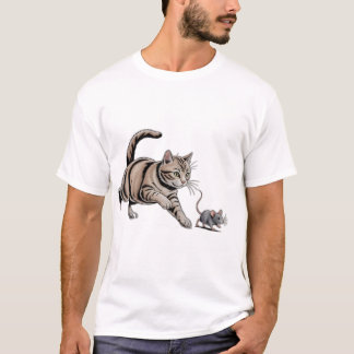 Rolig T-shirt med Katt som Jagar Mus - Kul Djurjak
