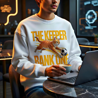 Rolig T-shirt med kattmålvakt för fotbollsälskare Lång Ärmad Tröja