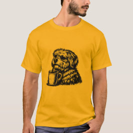 Rolig T-Shirt med Skiss av Luddig Hund som Dricker