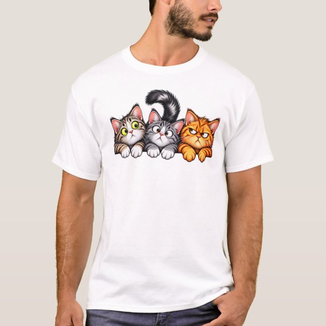 Rolig T-Shirt med Tre Katter 🐱 (Framsida)