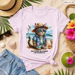 Rolig Tabby Katt på Strand Tropisk Semester  T Shirt
