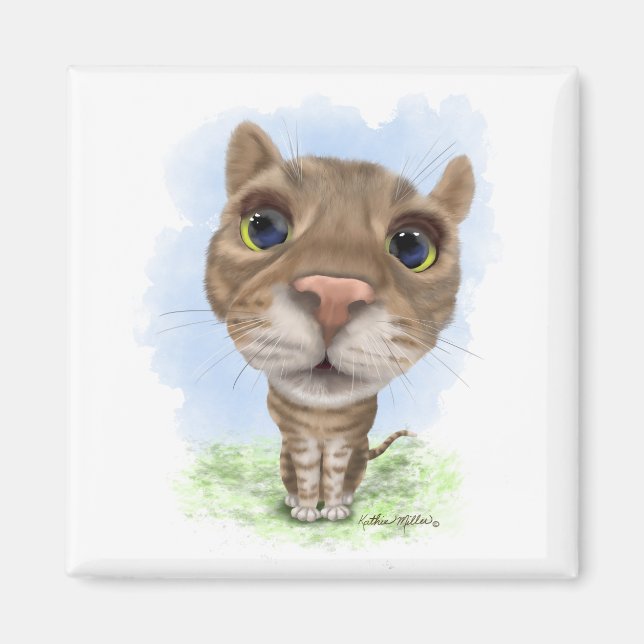 Rolig Tabby Katt Tecknad Film Magnet (Framsidan)