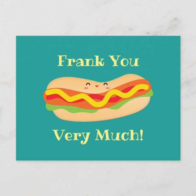 Rolig Tack Så Mycket Humoristisk Hot Dog Puns Vykort (Framsida)