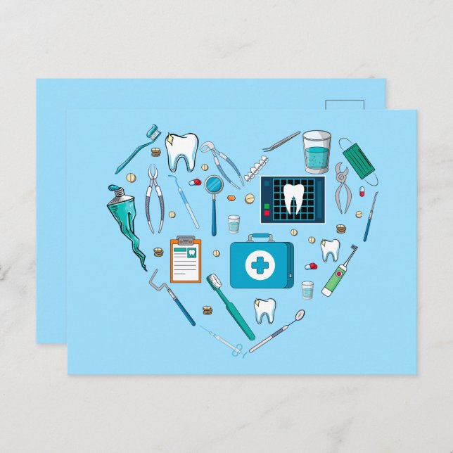 Rolig Tandläkarverktyg Hjärtan Vykort (Fram/baksida)
