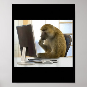 Rolig Tänkande Apa Meme Kontor Nyfiken Ape Hjärna Poster