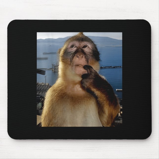 Rolig Tänkande Apa Meme Nyfiken Ape Brainrot Gi Musmatta (Framsidan)
