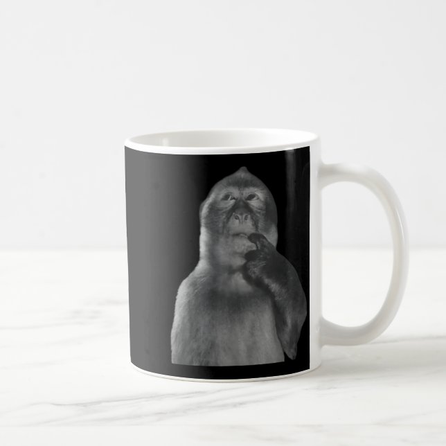 Rolig Tänkande Apa Meme Nyfiken Ape Brainrot Kaffemugg (Höger)