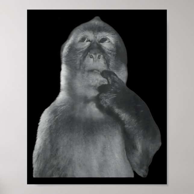 Rolig Tänkande Apa Meme Nyfiken Ape Brainrot  Poster (Framsidan)
