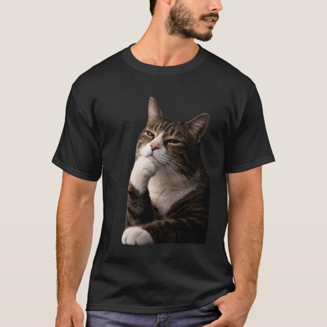 Rolig Tänkande Katt T Shirt (Framsida)