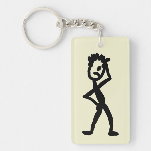 Rolig tankspridd stick figur Keychain Nyckelring (Framsidan)