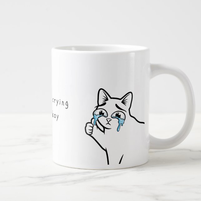 Rolig Tårfylld Katt Meme Mugg | Jag Gråter Inte, J Jumbo Mugg (Höger)