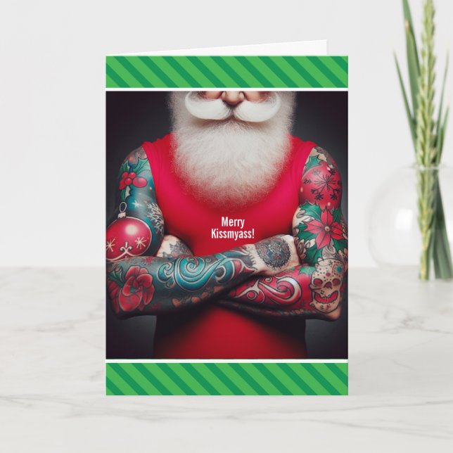 Rolig Tatuerad Tomte - Bläckfyllda Halls Helgkort (Framsida)