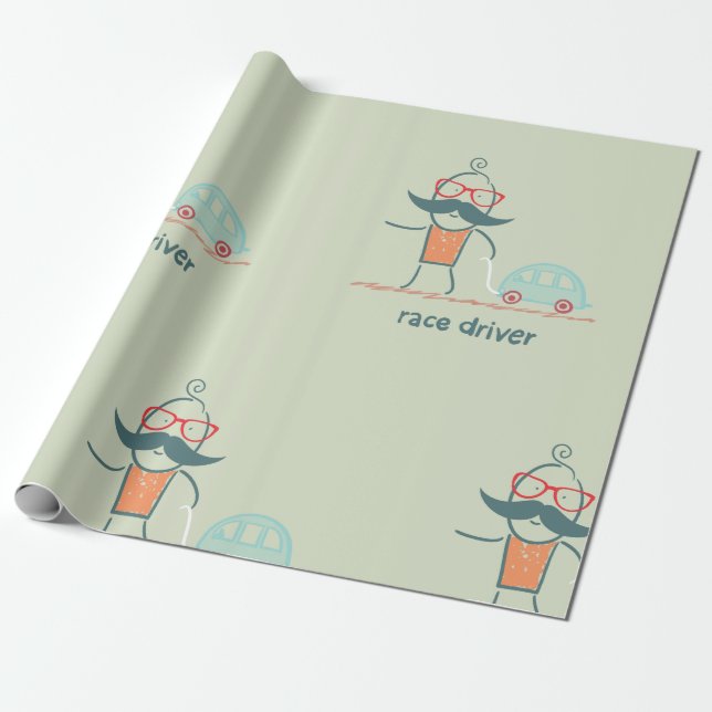 Rolig Tävlingsförare Mustasch Karaktär Presentpapper (Utrullad)