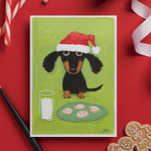 Rolig taxhund Santa med mjölk och kakor