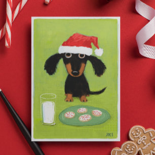 Rolig taxhund Santa med mjölk och kakor Helgkort