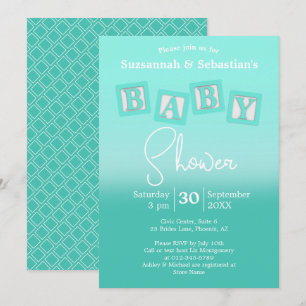 Rolig Teal Ombre BABY Klossar Shower Inbjudan