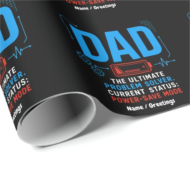 Rolig Tech Pappa Problemlösare Energisparläge Blå Presentpapper (Rullad Hörn)
