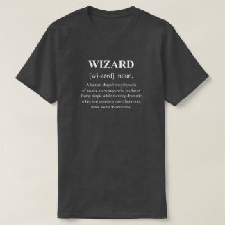 Rolig tecken-definition av trollkarl med vit text t shirt