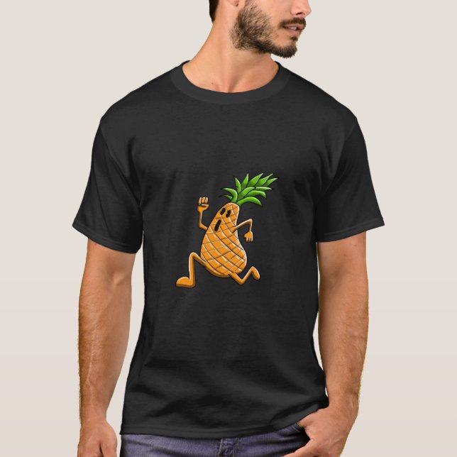 Rolig tecknad ananas-karaktär som dansar t shirt (Framsida)