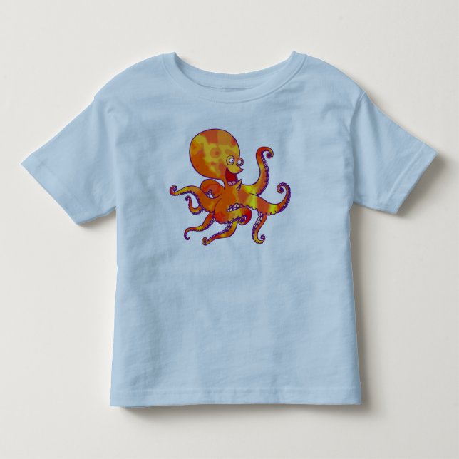 Rolig Tecknad Bläckfisk Barn T-Shirt (Framsida)