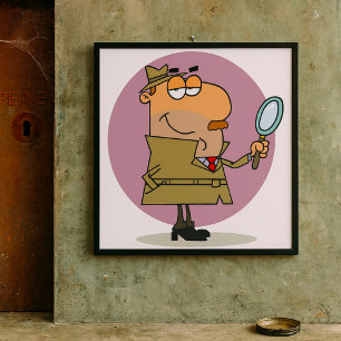 Rolig Tecknad Deckare med Förstoringsglas Poster
