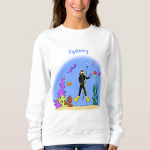 Rolig tecknad dykare och fiskar havsdjur t shirt