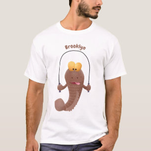 Rolig tecknad film med lerfisk som hoppar t shirt