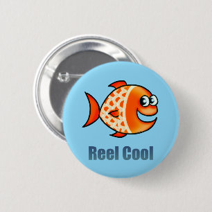 Rolig Tecknad Fisk Hav Puns Knapp