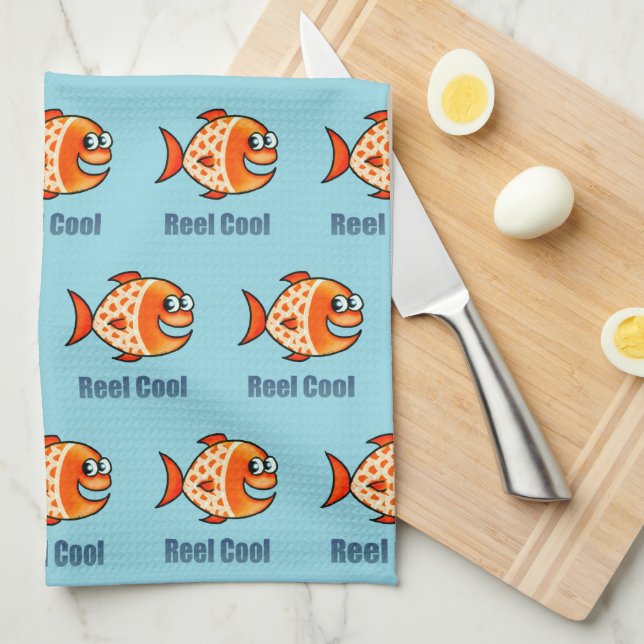 Rolig Tecknad Fisk Ocean Puns Kökshandduk (Vikt i Fjärdedel)
