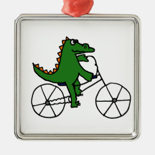 Rolig tecknad för alligatorridningcykel julgransprydnad metall
