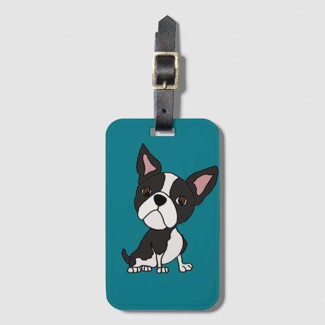 Rolig tecknad för hund för Boston Terriervalp Bagagebricka (Framsida vertikal)